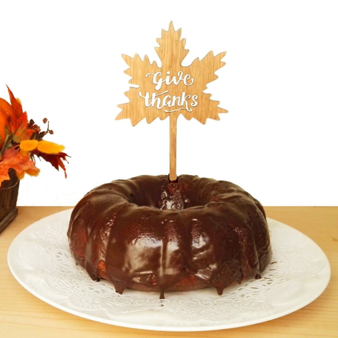 'GIVE THANKS' LEAF CAKE TOPPER