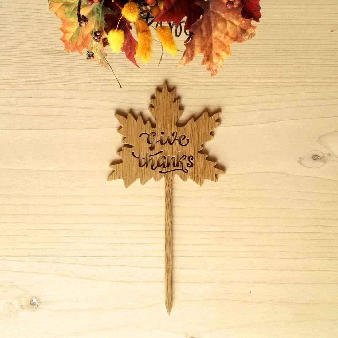 'GIVE THANKS' LEAF CAKE TOPPER