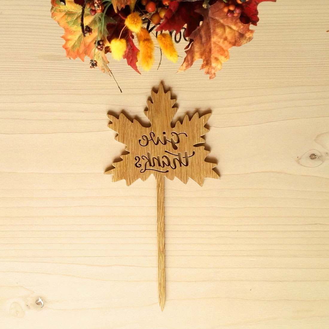'GIVE THANKS' LEAF CAKE TOPPER