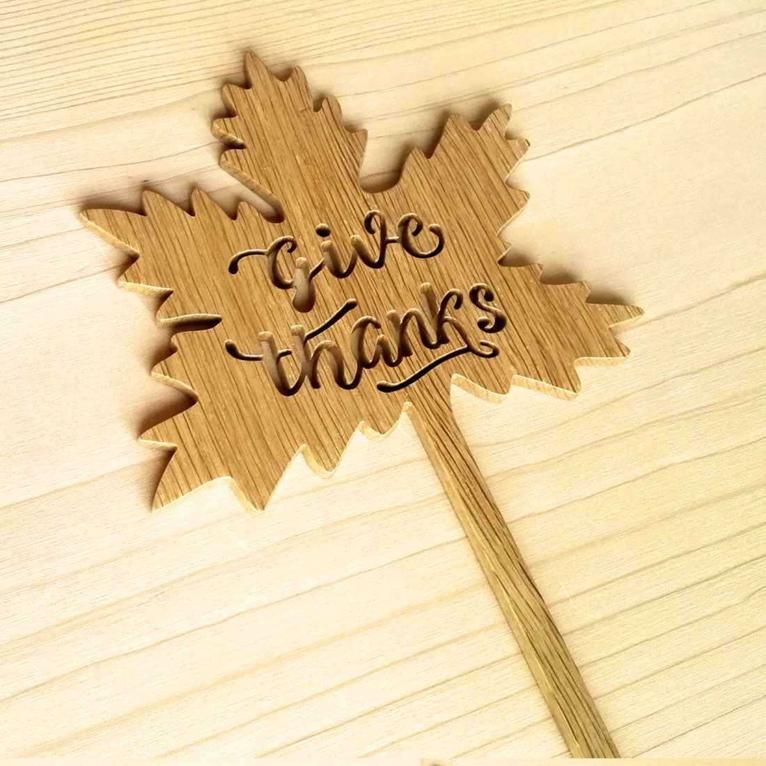 'GIVE THANKS' LEAF CAKE TOPPER